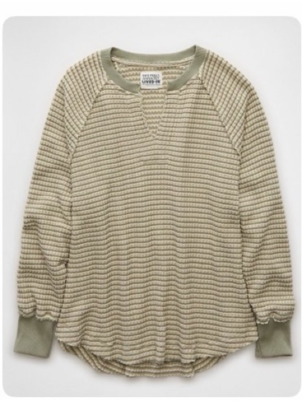 American Eagle Big Hug Notch Neck Waffle Sweatshirt - Olive